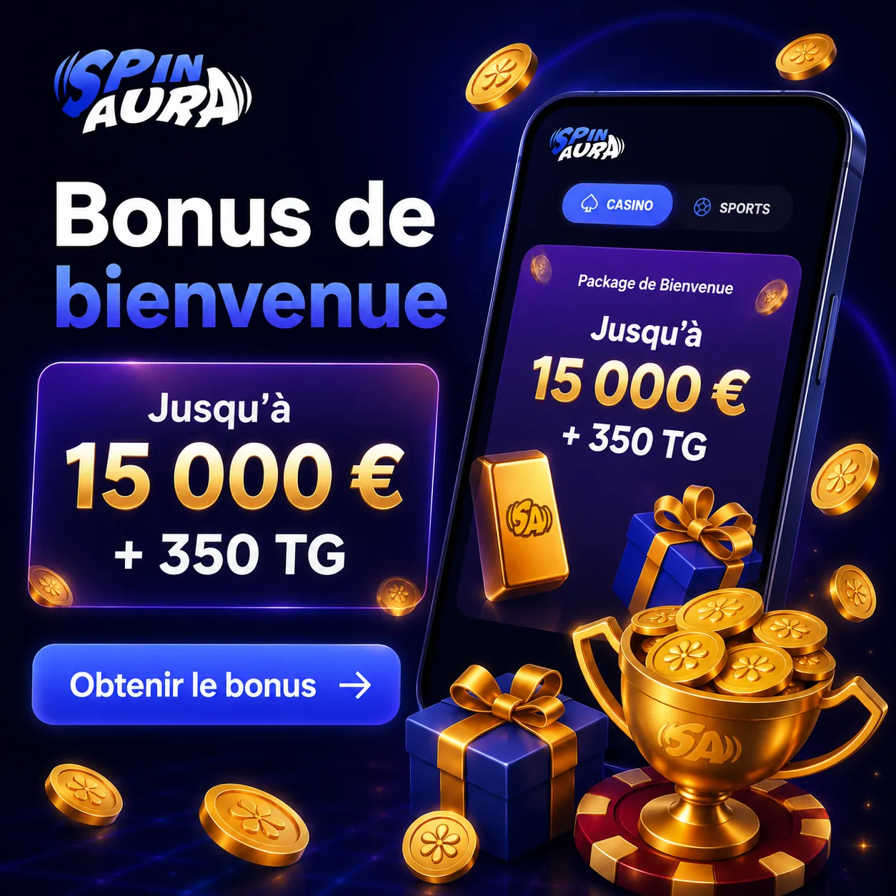 SpinAura Bonus de bienvenue avec free spins