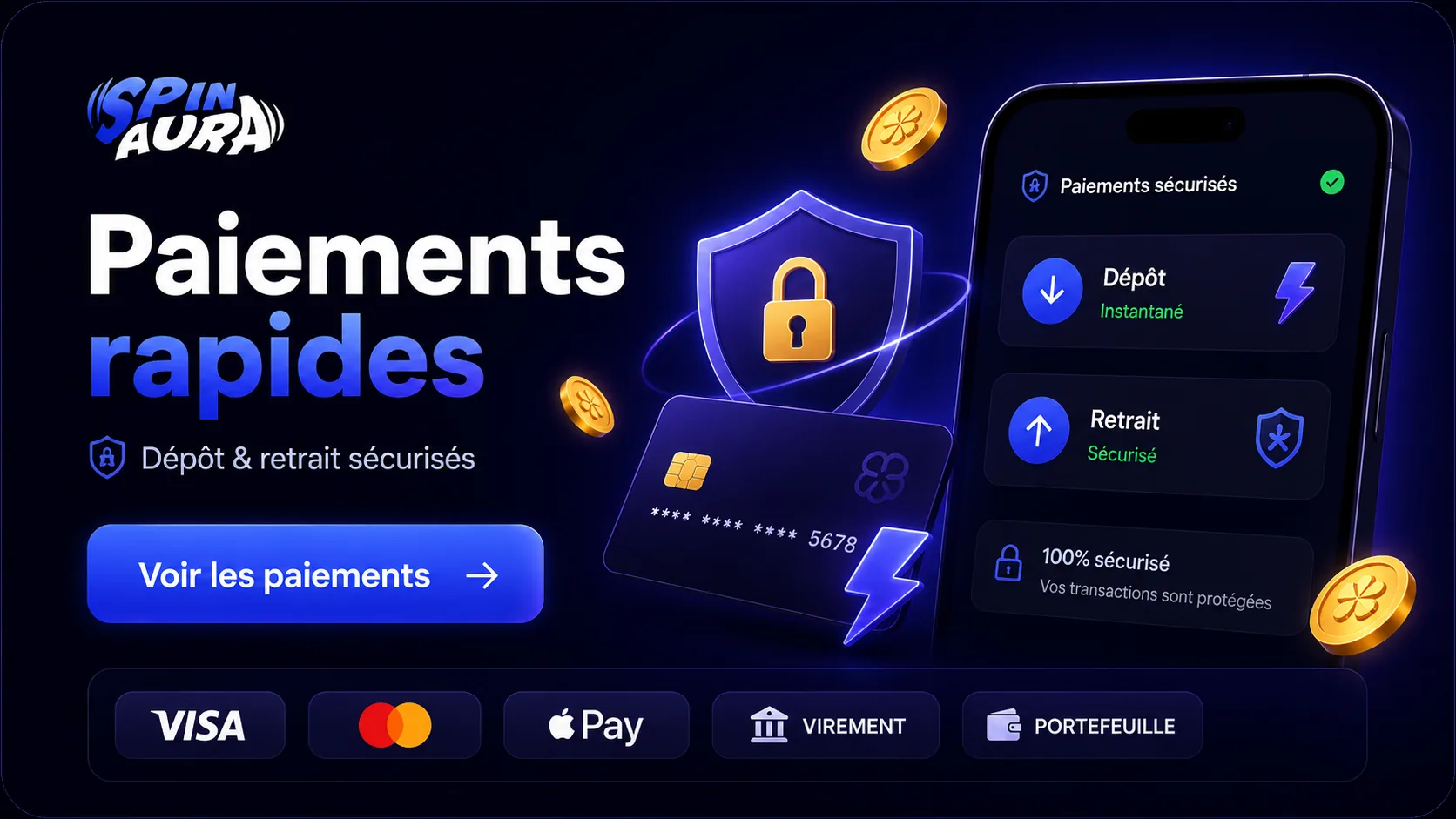 Spinaura Paiements rapides avec cartes, wallets et crypto