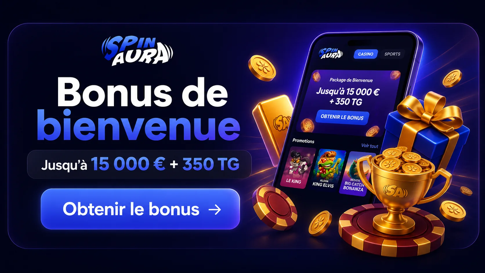 Bannière SpinAura Bonus de bienvenue