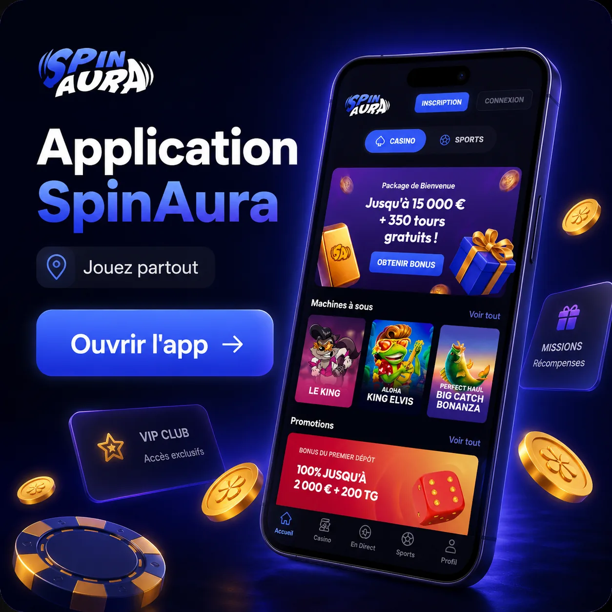 Application SpinAura Casino sur mobile